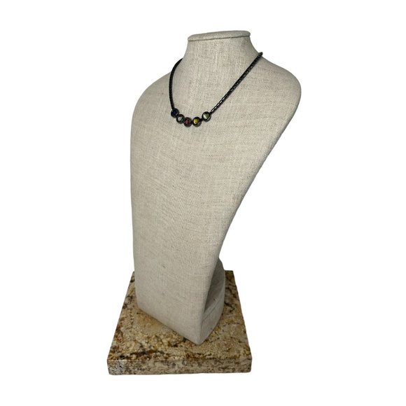 Hematite Silver Tone Multicolored Necklace - 17in - Picture 2 of 5